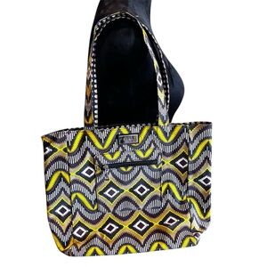 Gigi Hill Stylish Yellow and Black Patterned Tote Bag, Beach Everyday Work Hobby